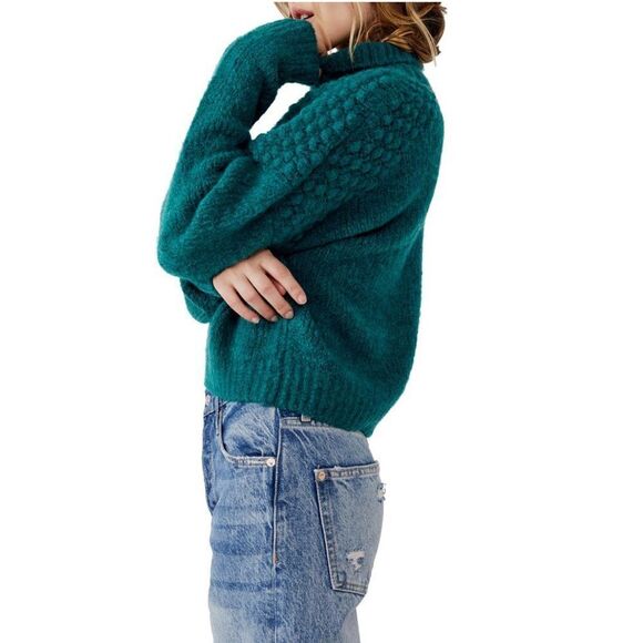 Free People Bradley Turtleneck Chunky Sweater, Blue/Green, Size Large, NWT - Picture 3 of 5